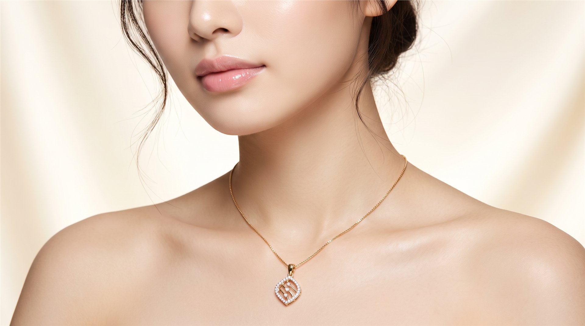 Model wearing a Carat Street diamond pendant